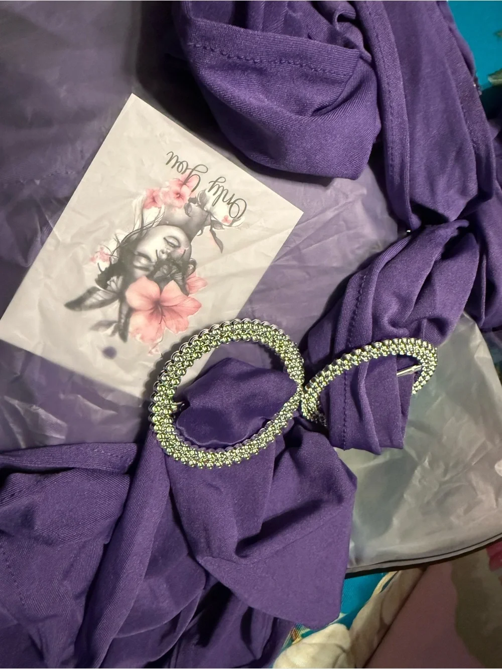 Ina Purple Stretch Chair Sash with Rhinestone Buckle